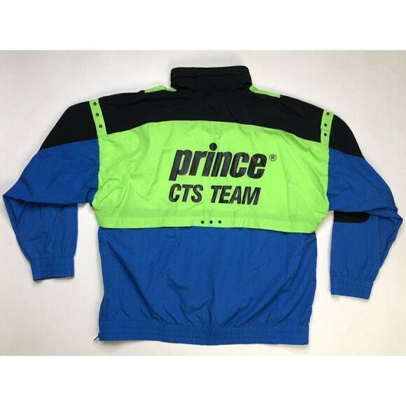 VINTAGE Prince CTS Team Pullover Jacket Men Adult XL Neon Green Blue Nylon 90s - Picture 1 of 8
